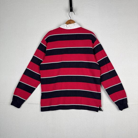 Vintage Lands End Rugby Shirt Mens Large 42-44 Red Blue Gray Striped Polo - Picture 6 of 9